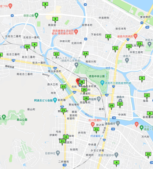 一番町周辺の公示地価（平米単価・単位万円）