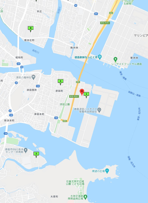 津田海岸町周辺の公示地価（平米単価・単位万円）