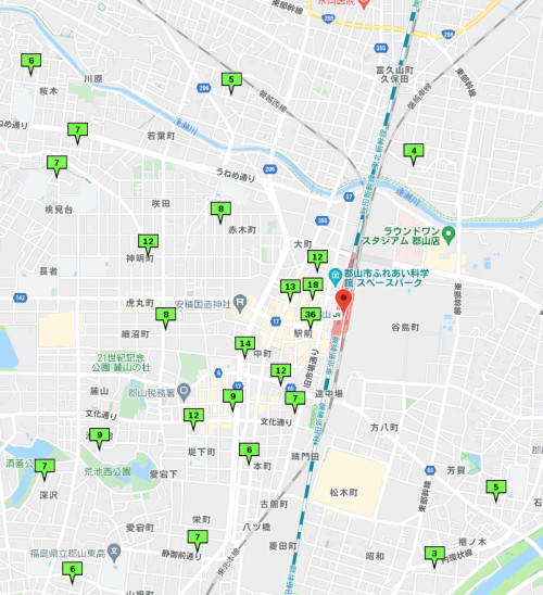 駅前周辺の公示地価（平米単価・単位万円）