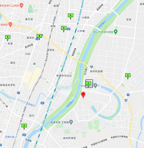 安積町日出山字神明下周辺の公示地価（平米単価・単位万円）