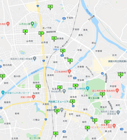 中宿周辺の公示地価（平米単価・単位万円）