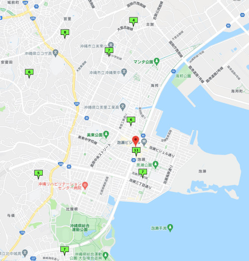 泡瀬周辺の公示地価（平米単価・単位万円）