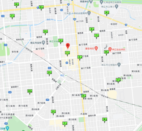 西２条南周辺の公示地価変動率